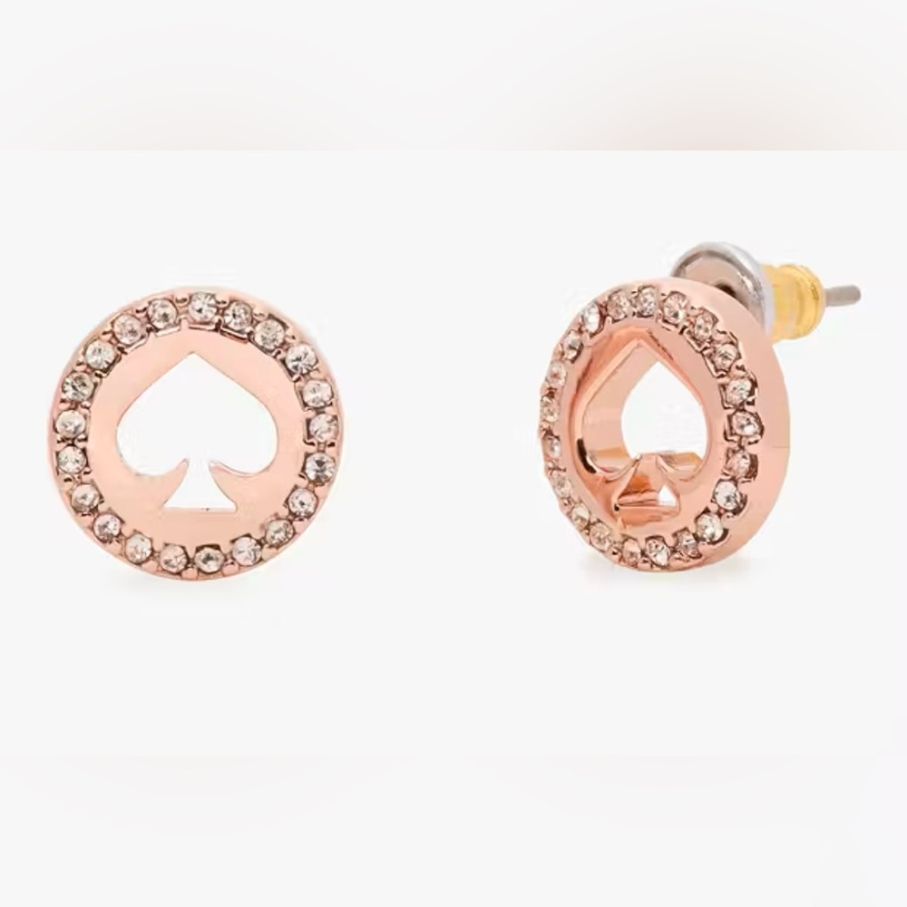 Kate Spade - ‘Spot the Spade’ Pave Halo Rose Gold Plated Studs - NWT
